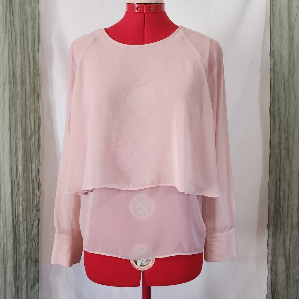 Belle Sky Pink Layered Shear Long Sleeve Lightweight Blouse size S
